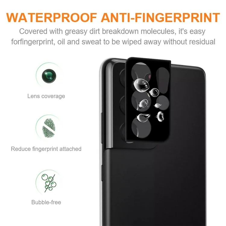 AMORUS For Samsung Galaxy S21 Ultra 5G Camera Lens Protector Silk Printing HD Clear Tempered Glass Anti-scratch Lens Film - Black