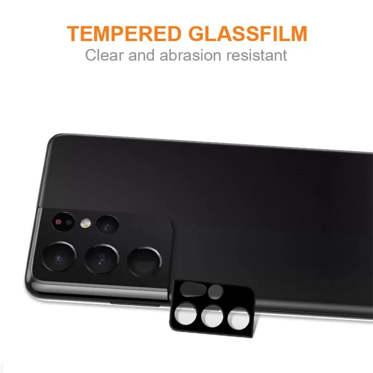 AMORUS For Samsung Galaxy S21 Ultra 5G Camera Lens Protector Silk Printing HD Clear Tempered Glass Anti-scratch Lens Film - Black