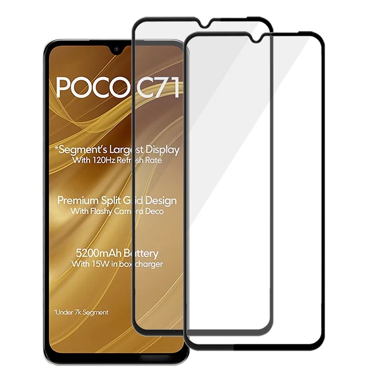 AMORUS 2Pcs Screen Protector For Xiaomi Poco C71 4G / C75 4G / 5G / Redmi 14C 4G / 14R 5G , Shatterproof Silk Printing Tempered Glass Film - Black