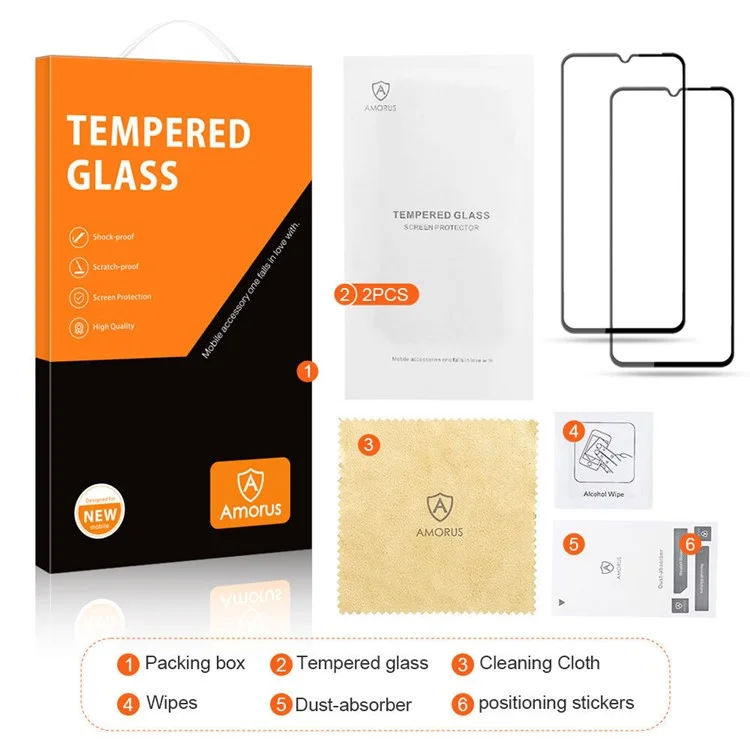 AMORUS 2Pcs Screen Protector For Xiaomi Poco C71 4G / C75 4G / 5G / Redmi 14C 4G / 14R 5G , Shatterproof Silk Printing Tempered Glass Film - Black