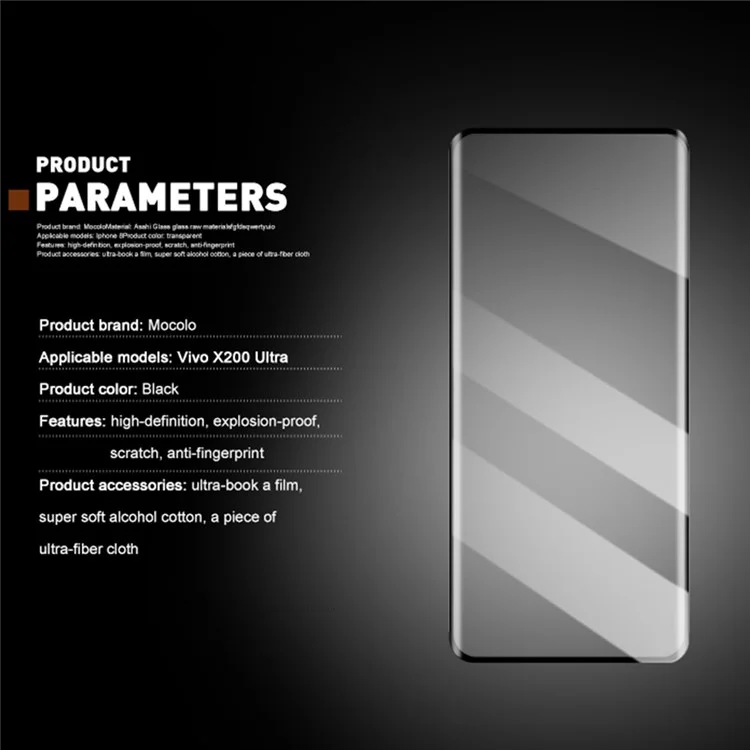 MOCOLO Pour vivo X200 Ultra 5G Protection d'écran Film de Verre Trempé 3D Incurvé