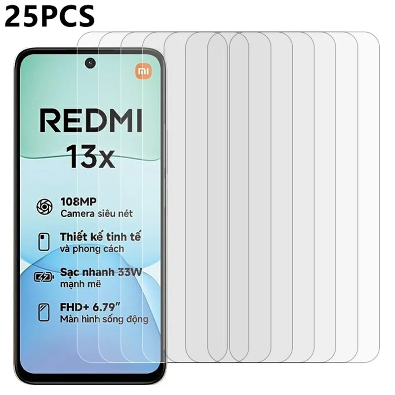 25Pcs For Xiaomi Redmi 13x 4G Tempered Glass High Definition Screen Protector Film