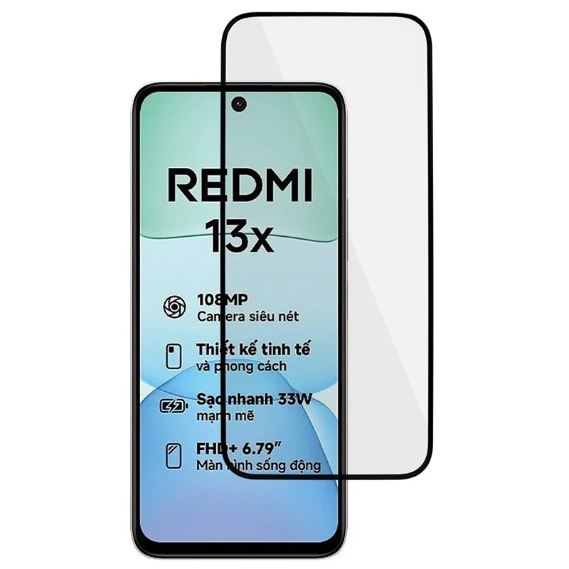 För Xiaomi Redmi 13x 4G Skärmskydd Silk Printing Full Lim HD Klart Skärmskikt