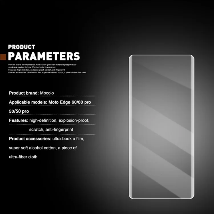 MOCOLO Screen Protector For Motorola Edge 60 5G / 60 Pro 5G / 60 Fusion 5G / 60s 5G / 50 5G / 50 Pro 5G , Tempered Glass UV Liquid Film 3D Curved Full Coverage