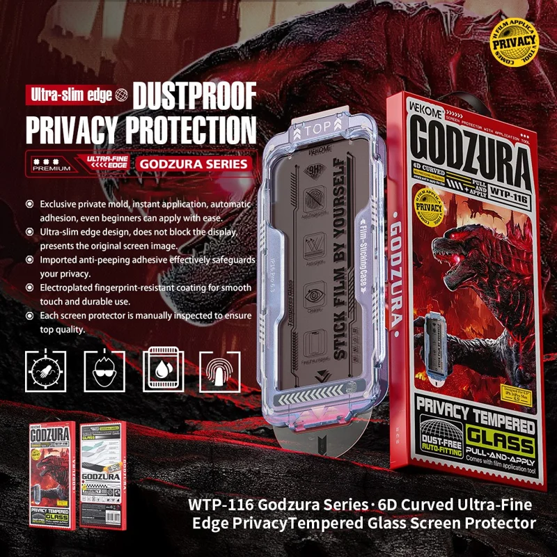 WEKOME WTP-116 For iPhone 15 Screen Protector 6D Curved Ultra-Fine Edge Privacy Tempered Glass Film