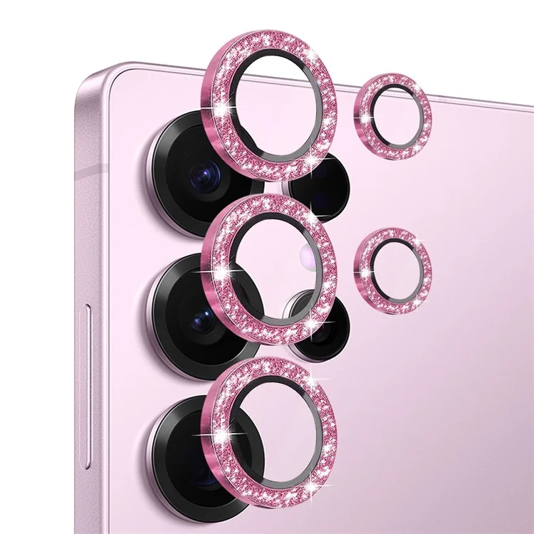 NORTHJO 1 Juego de Película de Protección de Lente de Cámara de Vidrio Templado + Protector de Lente Trasero Metálico con Purpurina - Rosa para Samsung Galaxy S25 Ultra