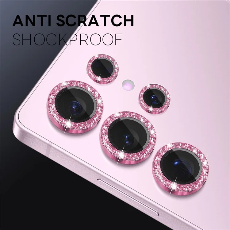 NORTHJO 1 Juego de Película de Protección de Lente de Cámara de Vidrio Templado + Protector de Lente Trasero Metálico con Purpurina - Rosa para Samsung Galaxy S25 Ultra