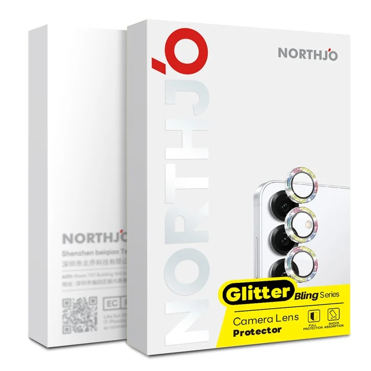 NORTHJO 1 Juego de Película de Protección de Lente de Cámara de Vidrio Templado + Protector de Lente Trasero Metálico con Purpurina - Rosa para Samsung Galaxy S25 Ultra