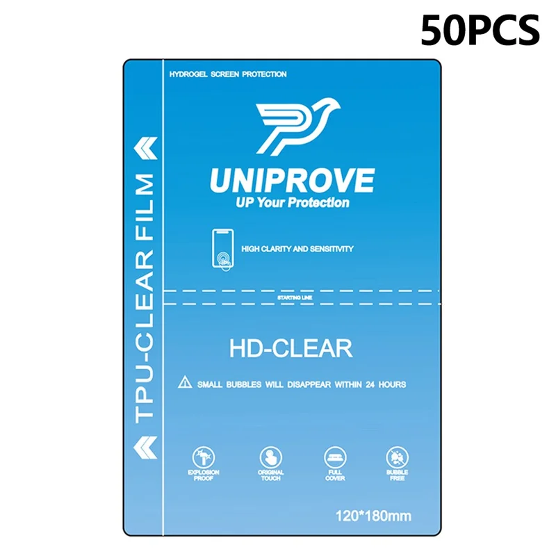 UNIPROVE 50Pcs Hydrogel Film TPU HD Clear Screen Protector 180 x 120mm Full Coverage Anti Explosion