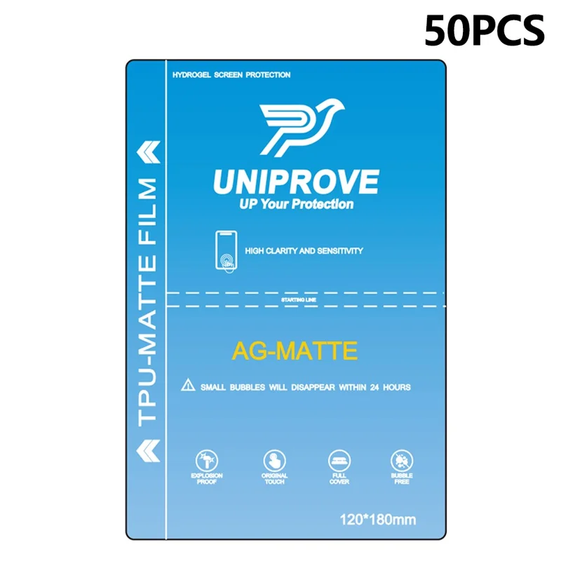 UNIPROVE 50Pcs 180 x 120mm TPU AG Hydrogel Film Anti Glare Full Coverage Matte Screen Protector