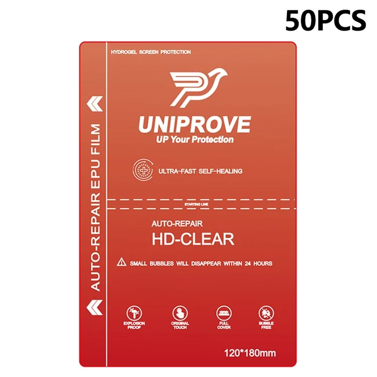 UNIPROVE 50Pcs 180 x 120mm EPU Hydrogel Screen Protector Self Healing Ultra Clear Cell Phone Screen Film