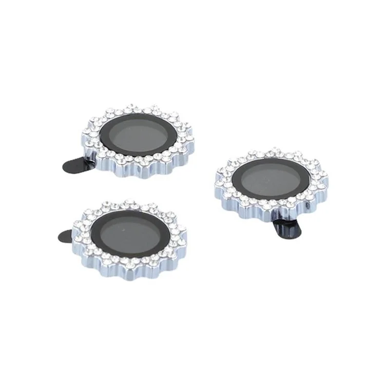 1Set For iPhone 16 Pro / 16 Pro Max Camera Lens Protector Gear Shape Rhinestone Decor Tempered Glass Lens Film - Blue