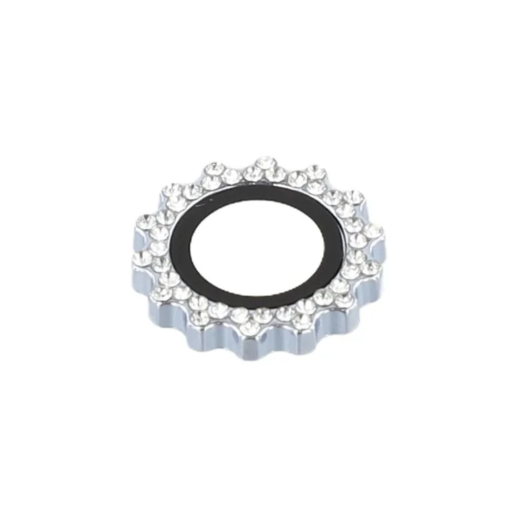1Set For iPhone 16 Pro / 16 Pro Max Camera Lens Protector Gear Shape Rhinestone Decor Tempered Glass Lens Film - Blue