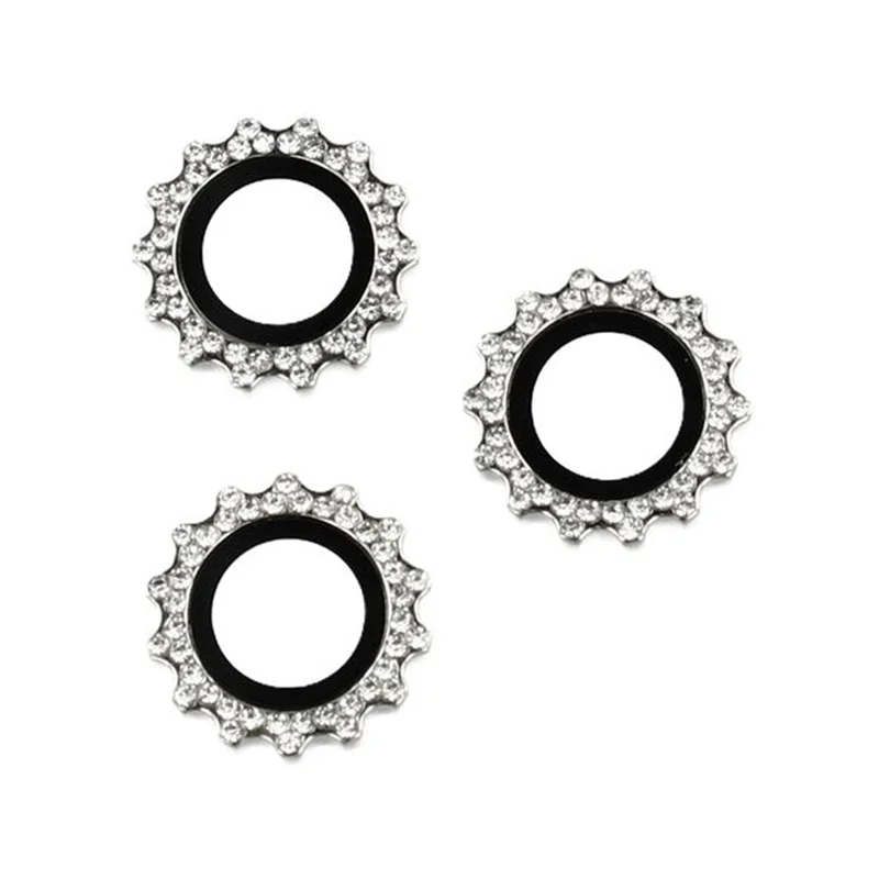 1Set For iPhone 15 Pro / 15 Pro Max Camera Lens Protector Gear Shape Rhinestone Decor Tempered Glass Lens Film - Silver