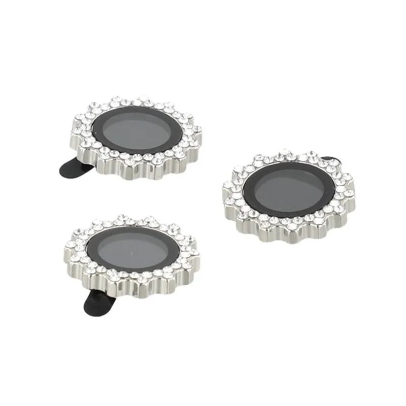 1Set For iPhone 15 Pro / 15 Pro Max Camera Lens Protector Gear Shape Rhinestone Decor Tempered Glass Lens Film - Silver