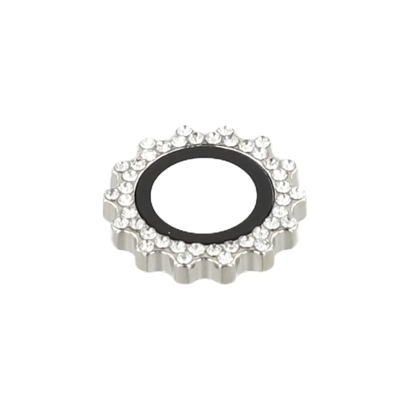 1Set For iPhone 15 Pro / 15 Pro Max Camera Lens Protector Gear Shape Rhinestone Decor Tempered Glass Lens Film - Silver