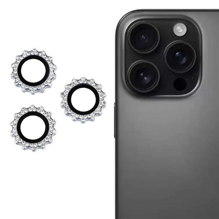 1Set For iPhone 14 Pro / 14 Pro Max Camera Lens Protector Gear Shape Rhinestone Decor Tempered Glass Lens Film - Blue