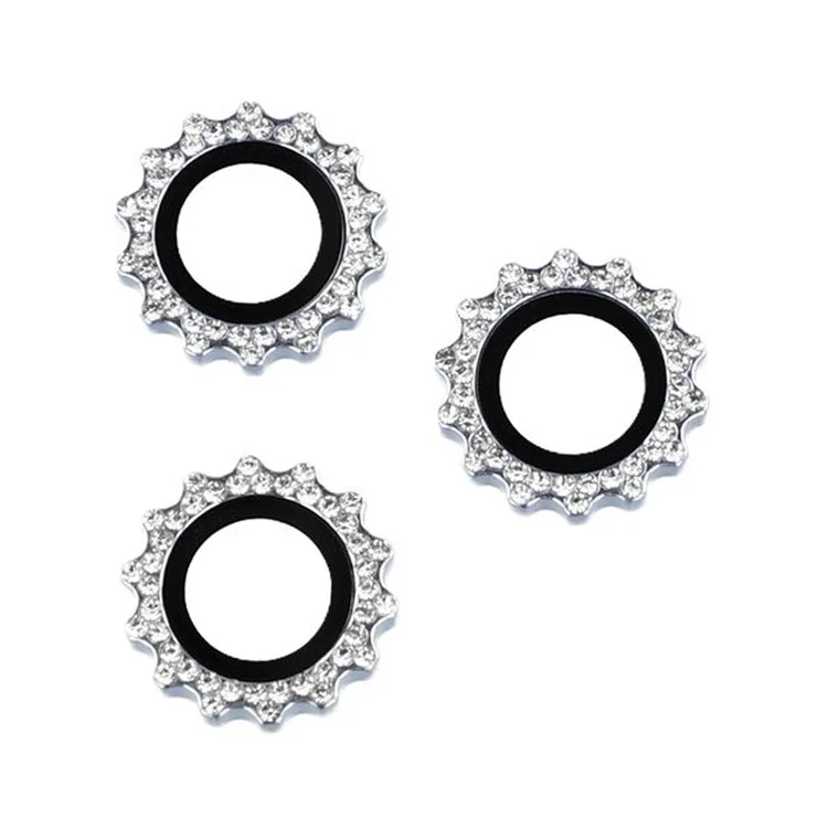 1Set For iPhone 14 Pro / 14 Pro Max Camera Lens Protector Gear Shape Rhinestone Decor Tempered Glass Lens Film - Blue