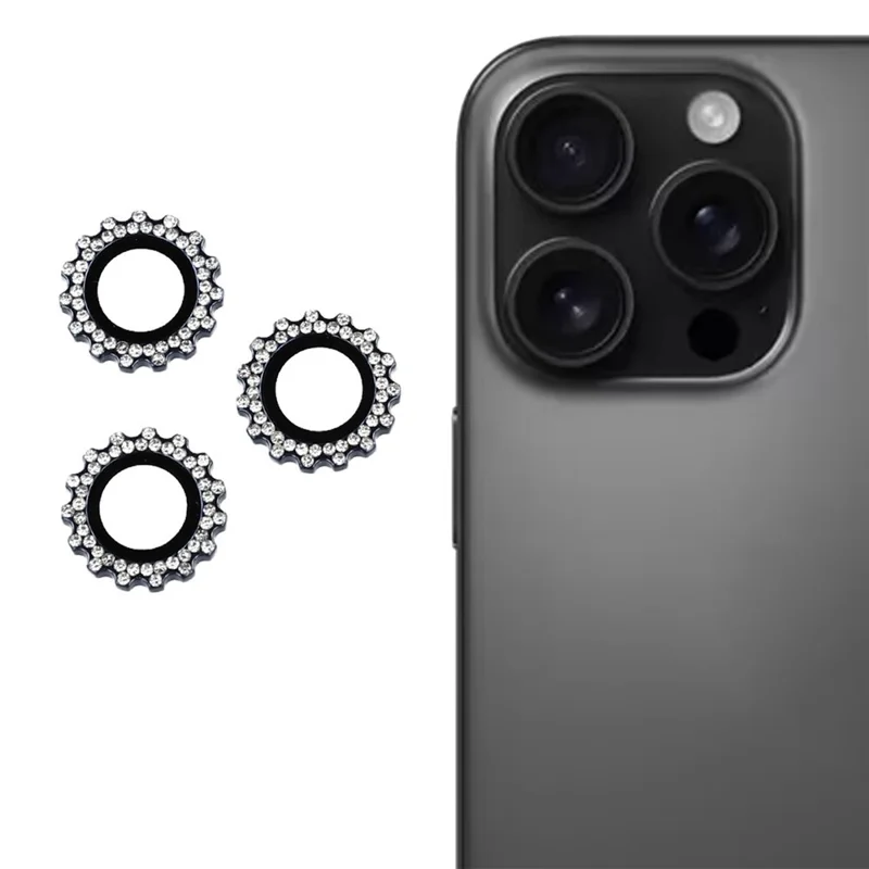 1Set For iPhone 14 Pro / 14 Pro Max Camera Lens Protector Gear Shape Rhinestone Decor Tempered Glass Lens Film - Navy Blue