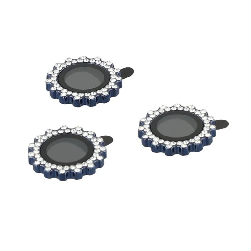1Set For iPhone 14 Pro / 14 Pro Max Camera Lens Protector Gear Shape Rhinestone Decor Tempered Glass Lens Film - Navy Blue