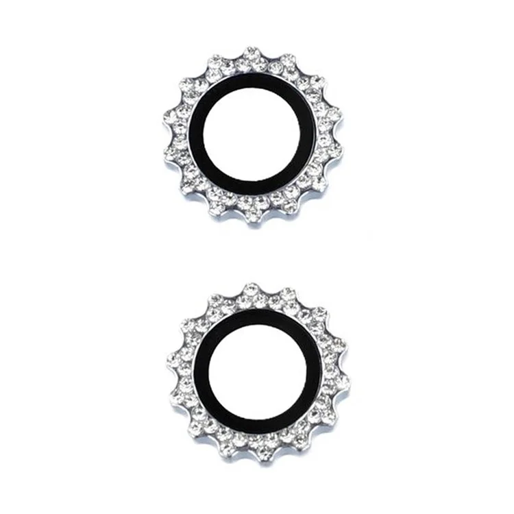 1Set For iPhone 15 / 15 Plus Camera Lens Protector Gear Shape Rhinestone Decor Tempered Glass Lens Film - Blue