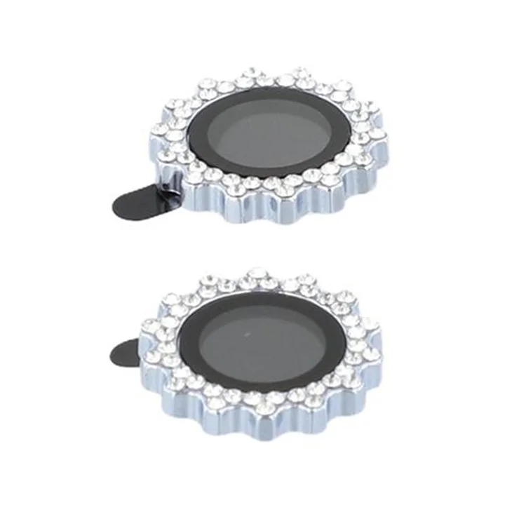 1Set For iPhone 15 / 15 Plus Camera Lens Protector Gear Shape Rhinestone Decor Tempered Glass Lens Film - Blue