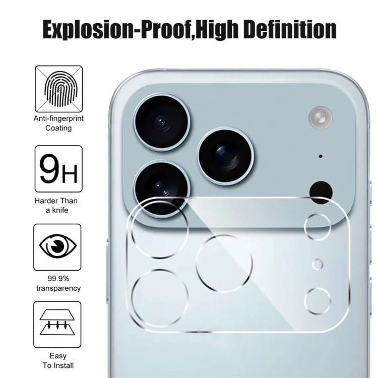 Pellicola Protettiva in Vetro Temperato per Obiettivo Fotocamera di iPhone 17 Pro Max, Bordi Curvi Trasparente