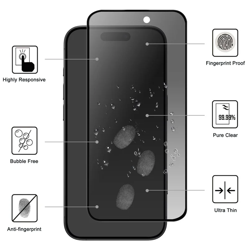 For iPhone 17 Tempered Glass Screen Protector 2.5D Arc Edge Anti-Spy Film