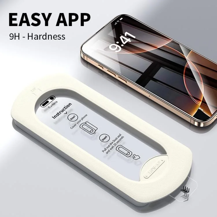 Protector de Pantalla para iPhone 16 Pro Max de Cristal de Aluminio-Silicio de Alta Definición con Herramienta de Eliminación de Polvo