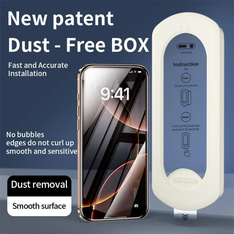 Protector de Pantalla para iPhone 16 Pro Max de Cristal de Aluminio-Silicio de Alta Definición con Herramienta de Eliminación de Polvo