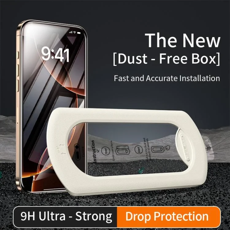 Protector de Pantalla para iPhone 16 Pro Max de Cristal de Aluminio-Silicio de Alta Definición con Herramienta de Eliminación de Polvo