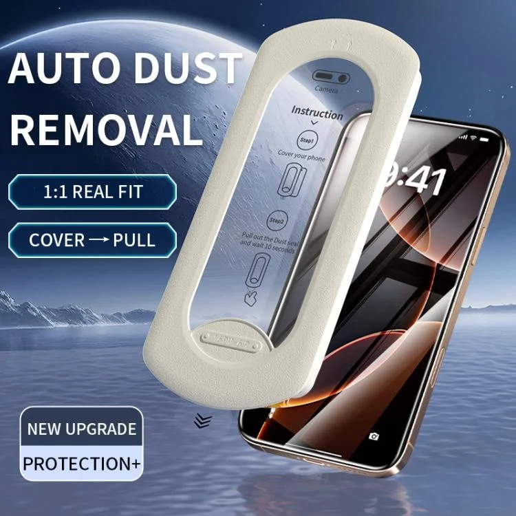 Protector de Pantalla para iPhone 16 Pro Max de Cristal de Aluminio-Silicio de Alta Definición con Herramienta de Eliminación de Polvo