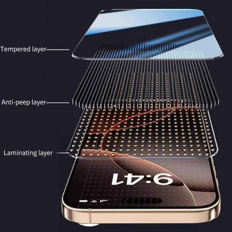 Protector de Pantalla para iPhone 16 Pro Max de Vidrio de Aluminio-Silicio de Alta Calidad, Película Antiespía de 28 Grados con Herramienta de Eliminación de Polvo