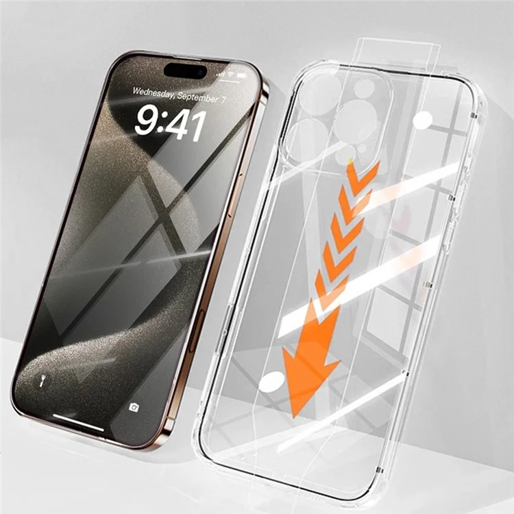RURIHAI Funda Transparente de TPU para iPhone 15 Pro con Instalación Fácil y Película de Vidrio de Aluminio-Silicio de Alta Calidad