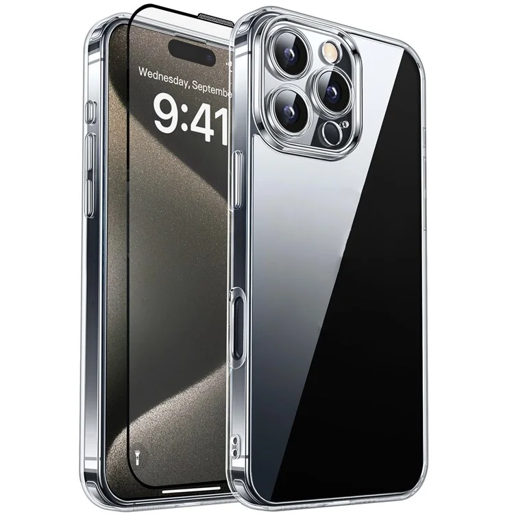RURIHAI Funda Transparente de TPU para iPhone 15 Pro con Instalación Fácil y Película de Vidrio de Aluminio-Silicio de Alta Calidad