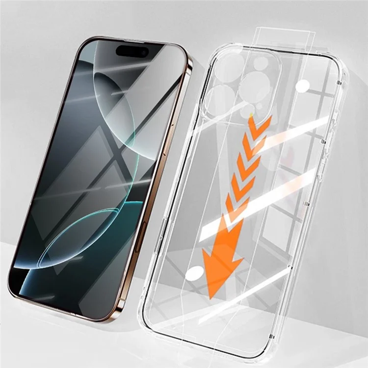 RURIHAI Pour Étui iPhone 16 Pro Coque Transparente en TPU avec Installation Facile et Film de Verre Aluminium-Silicone de Haute Qualité