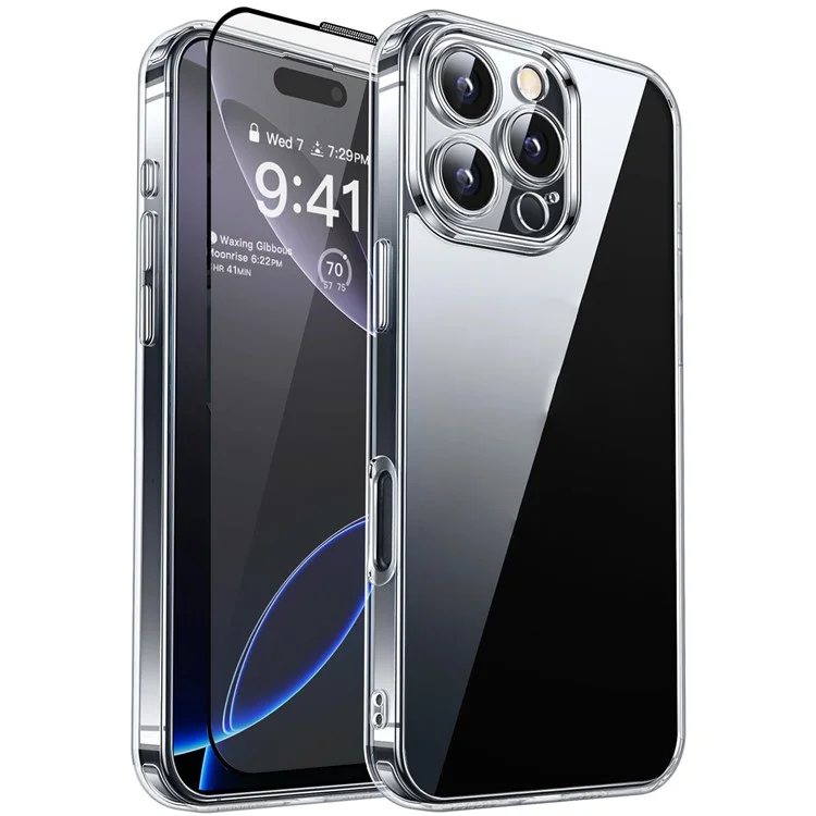 RURIHAI Pour Étui iPhone 16 Pro Coque Transparente en TPU avec Installation Facile et Film de Verre Aluminium-Silicone de Haute Qualité