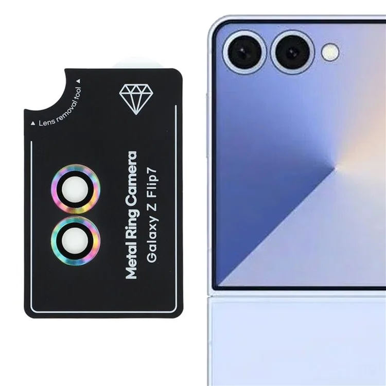 Pour Samsung Galaxy Z Flip7 5G Ensemble de protecteurs d'objectif de caméra Électroplaqué métal + Film de verre trempé pour objectif individuel, Coloré