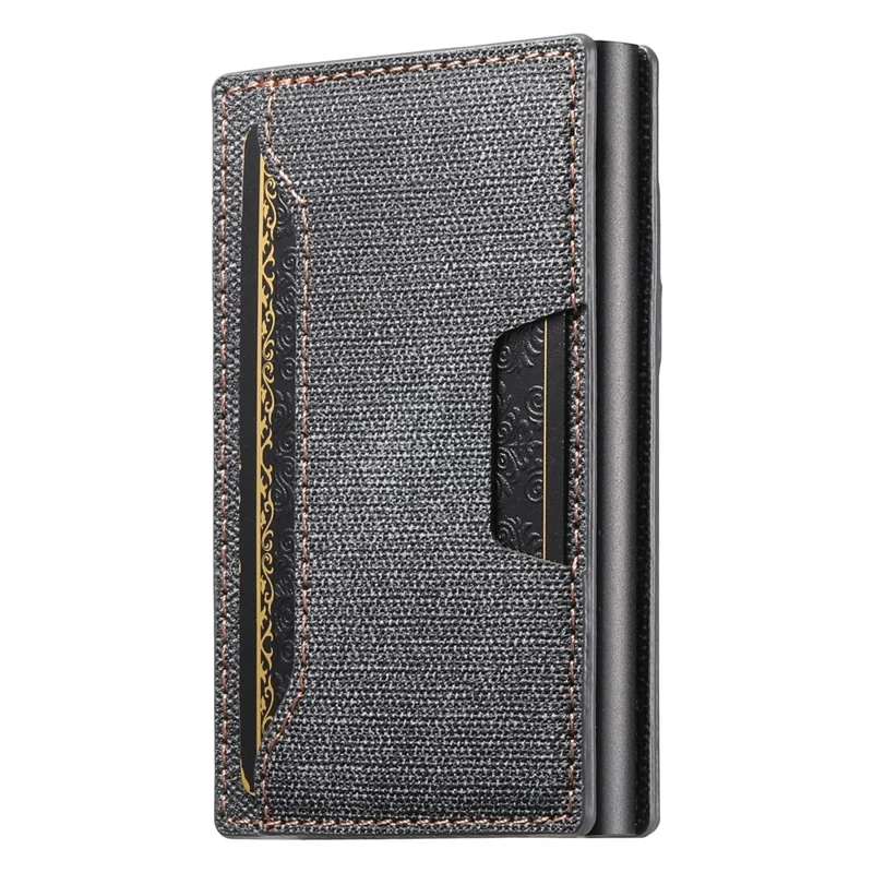 SUTENI Portacarte Reversibile Tessuto Jeans Texture PU Pelle + Metallo Automatico Pop-Up Porta Carte - Nero