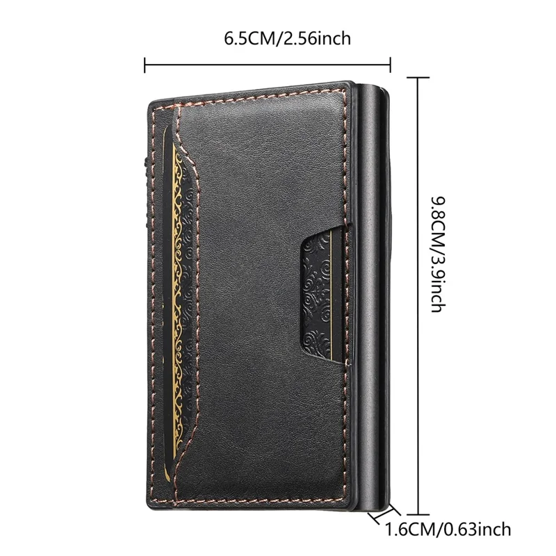 Porta-cartões Dupla Face SUTENI de Couro PU com Textura Enrugada + Estojo de Cartão Metálico Automático Pop-Up - Preto