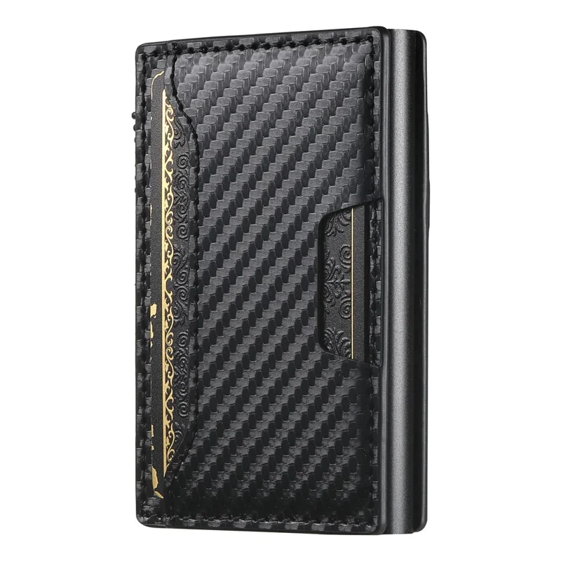 SUTENI Double-Sided Card Holder Carbon Fiber Texture PU Leather + Metal Automatic Pop-Up Card Case