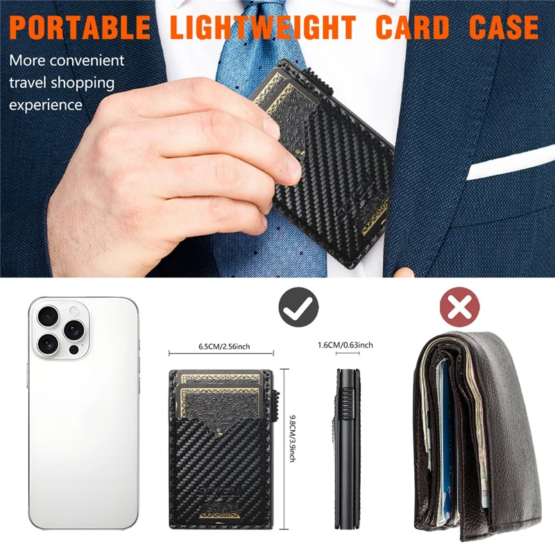 SUTENI Double-Sided Card Holder Carbon Fiber Texture PU Leather + Metal Automatic Pop-Up Card Case