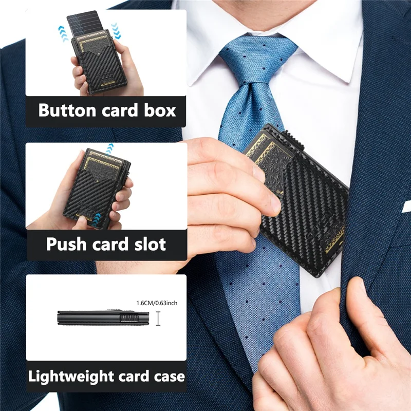 SUTENI Double-Sided Card Holder Carbon Fiber Texture PU Leather + Metal Automatic Pop-Up Card Case