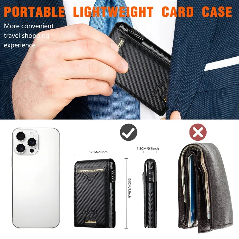 SUTENI Card Holder Imprint Carbon Fiber Texture PU Leather Automatic Pop-Up Metal Card Case