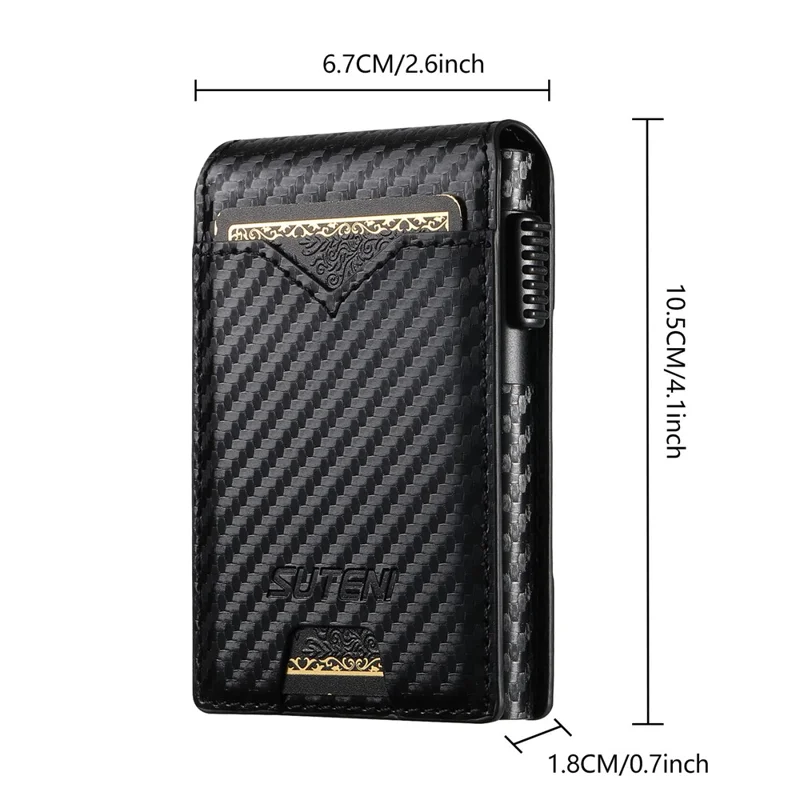 SUTENI Card Holder Imprint Carbon Fiber Texture PU Leather Automatic Pop-Up Metal Card Case