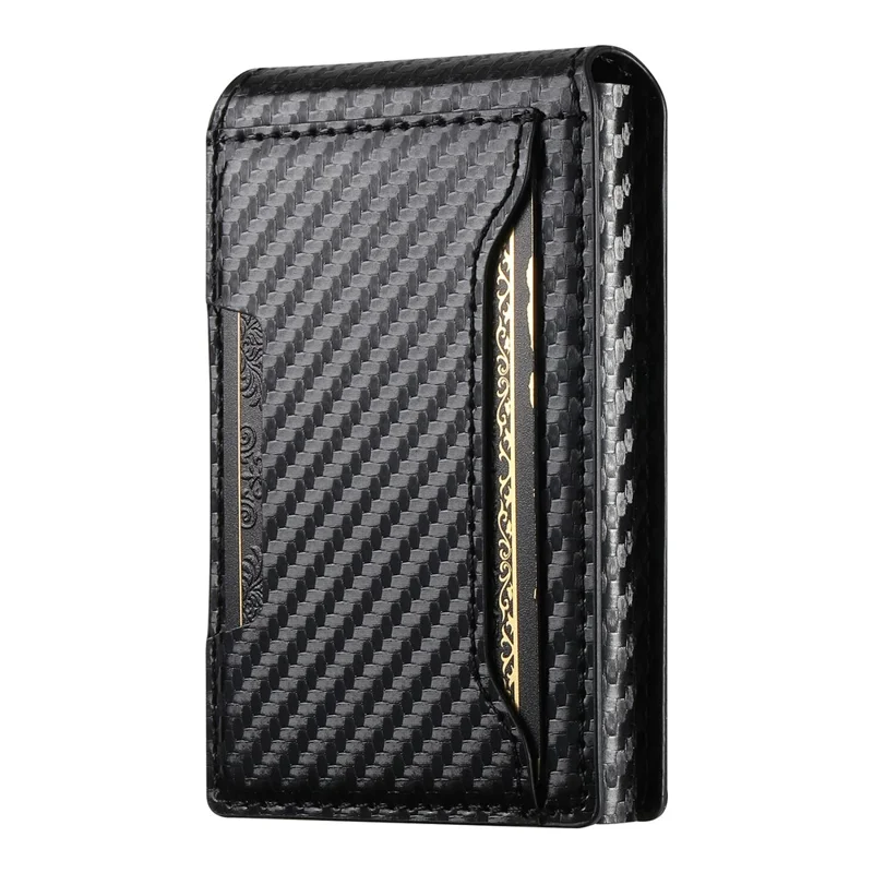 SUTENI Card Holder Imprint Carbon Fiber Texture PU Leather Automatic Pop-Up Metal Card Case