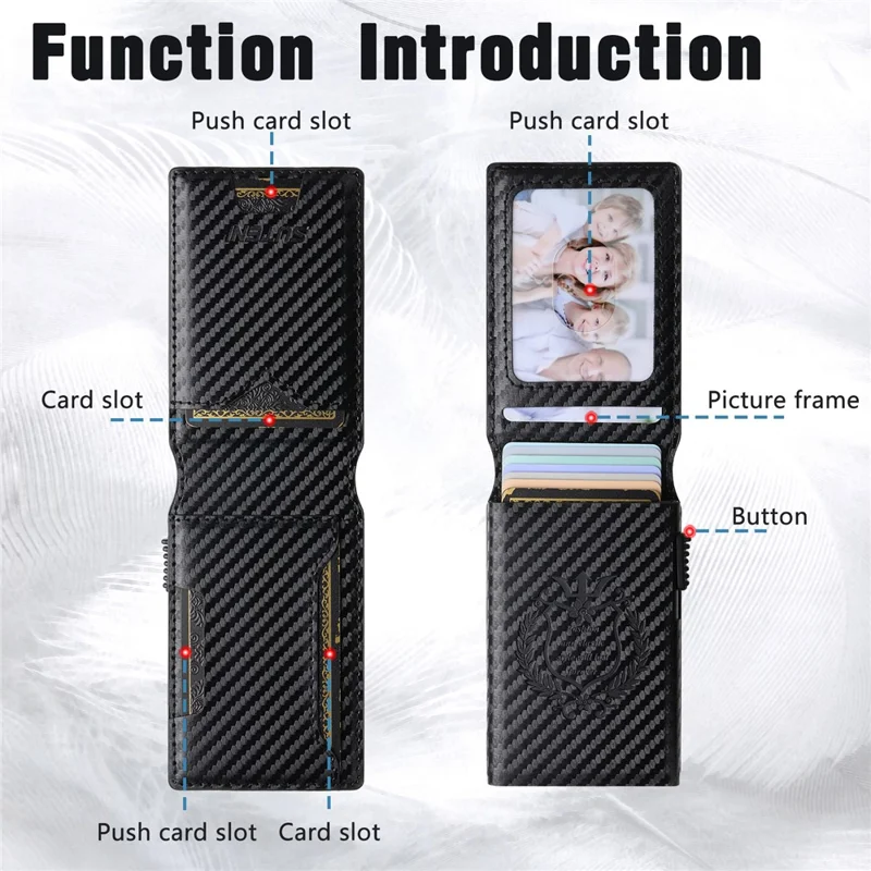 SUTENI Card Holder Imprint Carbon Fiber Texture PU Leather Automatic Pop-Up Metal Card Case