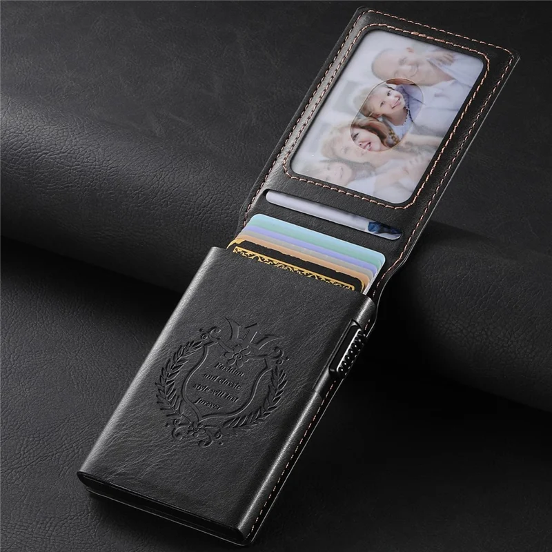 Étui pour Cartes SUTENI en Cuir PU Texturé Cireux avec Boîtier Métallique à Ouverture Automatique - Noir