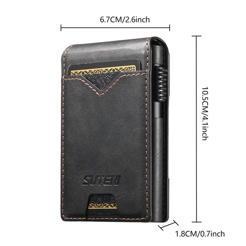 Étui pour Cartes SUTENI en Cuir PU Texturé Cireux avec Boîtier Métallique à Ouverture Automatique - Noir