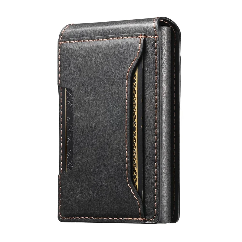 Étui pour Cartes SUTENI en Cuir PU Texturé Cireux avec Boîtier Métallique à Ouverture Automatique - Noir